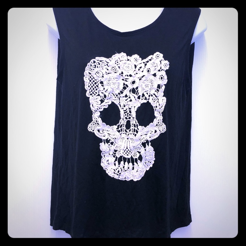 MNG Jeans Tank Top Black Crochet Skull L